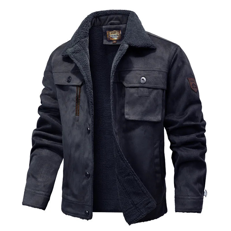 New Fashion Men Multi Pockets Leather Jackets Male Fleece Warm Leather and Fur Integrated Jackets and Coats Slim Fit Jaquetas 5X