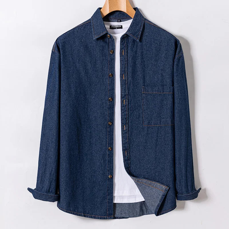 2025 Denim Long-Sleeve Double or Single  Pocket Design Shirt Classic 100% Cotton Fashion Embroider Comfortable Clothes