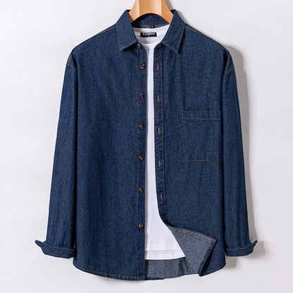 2025 Denim Long-Sleeve Double or Single  Pocket Design Shirt Classic 100% Cotton Fashion Embroider Comfortable Clothes
