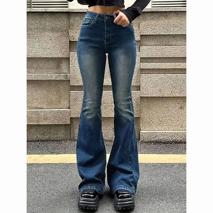 Girls Concise Ins High Waist Flared Jeans Female Stretchy Bootcut Denim Pants Women Solid Color Thin Bell Bottoms Trousers