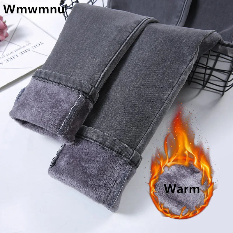 Vaqueros gruesos de invierno con forro de felpa aterciopelada para mujer, nuevos Pantalones vaqueros ajustados y cálidos, Pantalones ajustados hasta el tobillo, Leggings Vaqueros