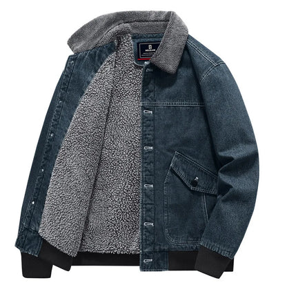 New Fashion Men Winter Fleece Warm Denim Jackets Tooling Coats Quality Cotton Male Multi-pocket Casual Cargo Jackets Size M-5XL