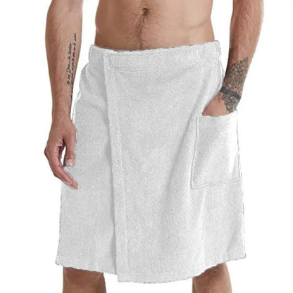Men's Solid Color Wearable Bath Towels Bathhouse Shower Room Bathrobe with Pocket Bath Towel Bath Towel Beach Towel
