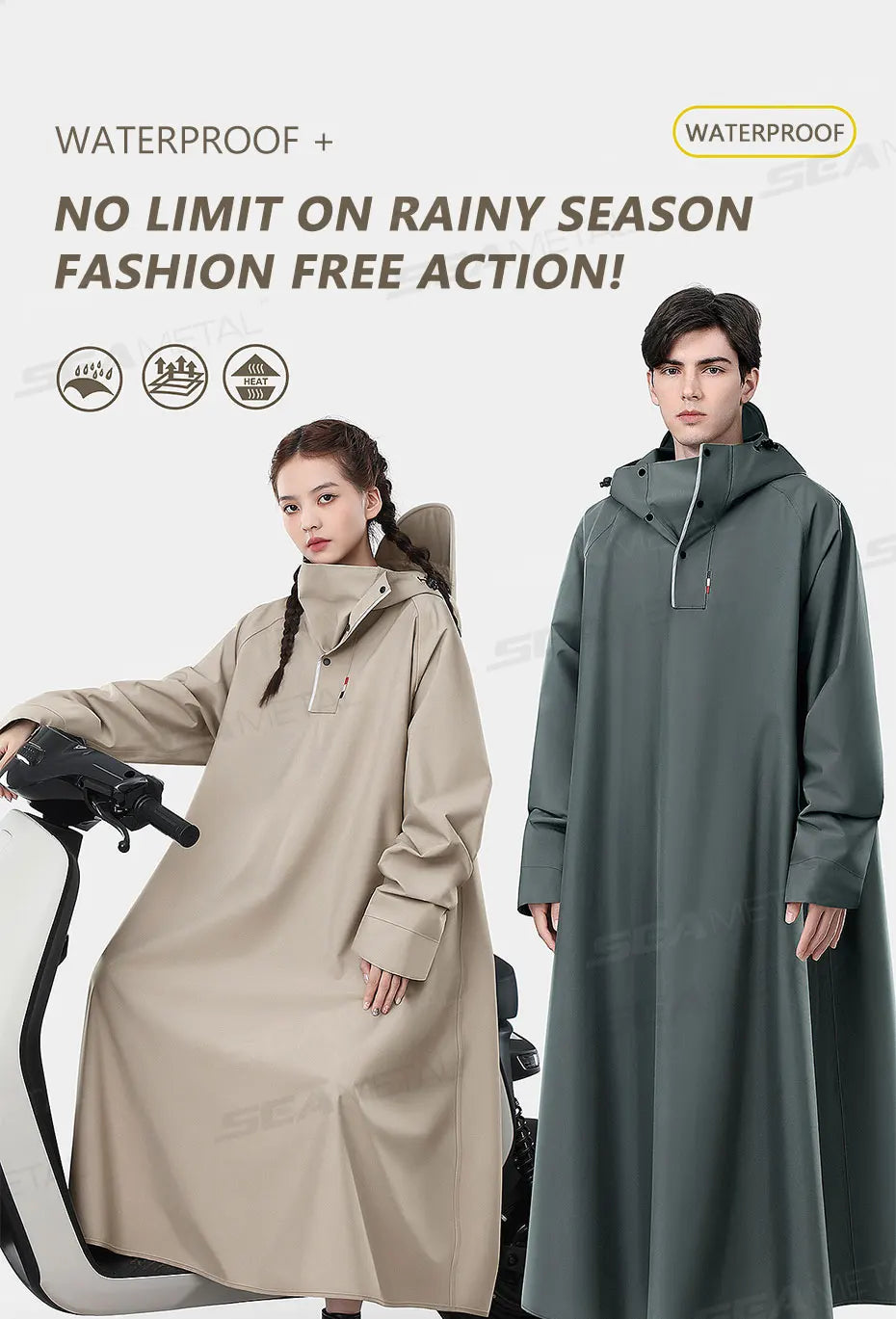 Thicken Oxford Waterproof Rain Gear Rain Poncho Unisex Fashion Rain Coat Long Raincoat Loose Oversized Hooded Rainwear