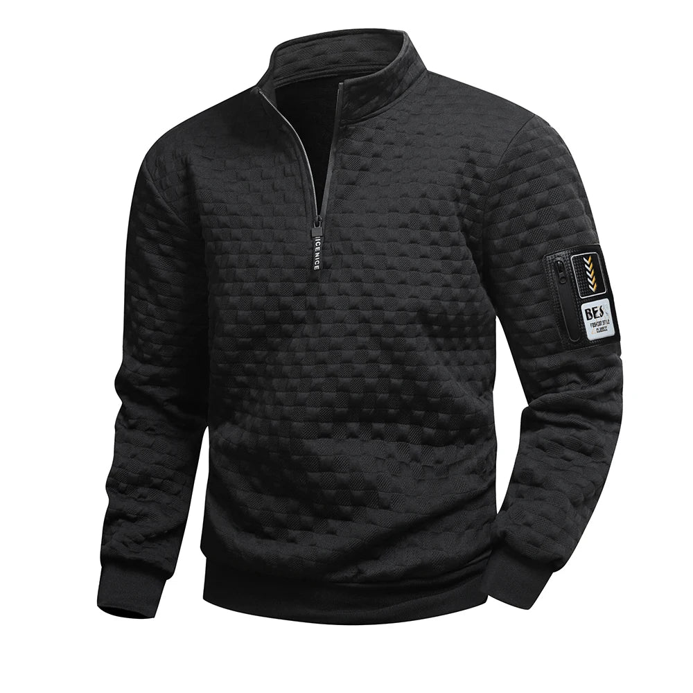 Men's Quarter Zip Sweatshirts Casual Fall Mock Neck White Loose Pullover Long Sleeve Solid Graphic Zip Up Sweatshirt