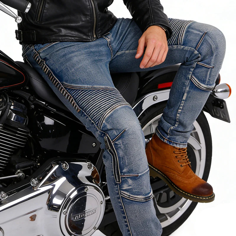 Men Kevlar Motorcycle Jeans Windproof Abrasion Resistant Protective Pants Blue Off Road Riding Trousers Four Season Gear