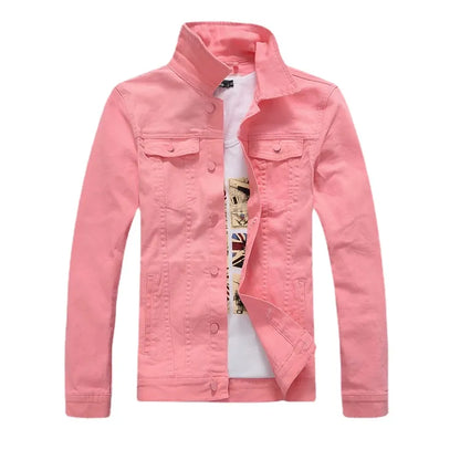 Chaquetas vaqueras rosas para hombre, prendas de vestir, abrigos vaqueros ajustados, nueva moda, chaquetas vaqueras informales de algodón para hombre, ropa de calle, abrigos vaqueros talla 4XL
