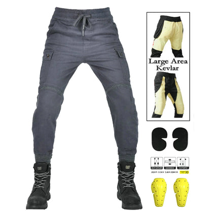 Men Motorcycle Riding Jeans Kevlar Pants Soft Casual Outdoor Protective Knee Hip Pads Pantalon Racing Pants with Hip Knee Armor