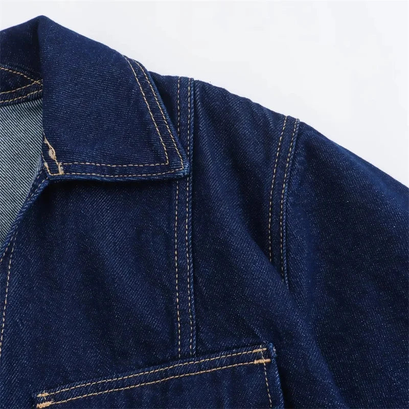 Blue Denim Shirt Woman Short Sleeve Cropped Shirt Women Summer Short Tops Woman Streetwear Y2k Stylish Women's Blouses