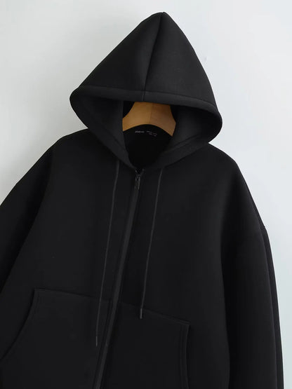 HH 2026 Casual Women's Soild Zipper Hoodie Long Sleeve Big Pocket Zipper Jacket With Hood Female Loose Outerwear Coat Tops