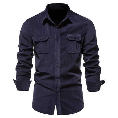 Fashion Single Breasted Cotton Men's Shirt Business Casual Fashion Solid Color Corduroy Men Shirts Autumn Slim Shirt Men