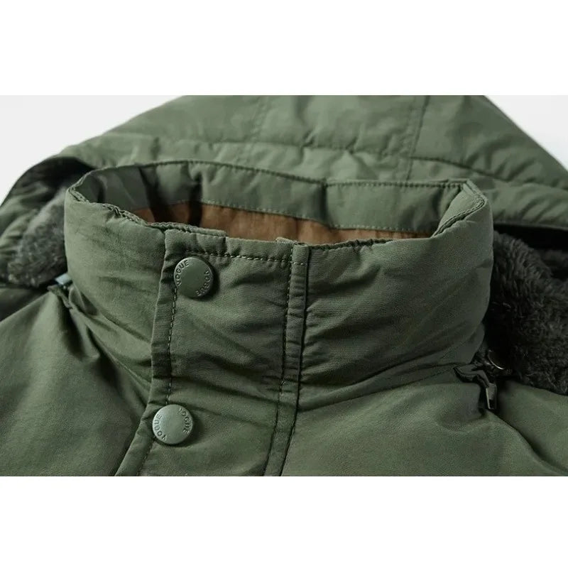 New Winter Men Hooded Casual Down Jackets Fleece Warm Long Parkas Tooling Jackets Good Quality Male Outdoors Winter Coats Size 5