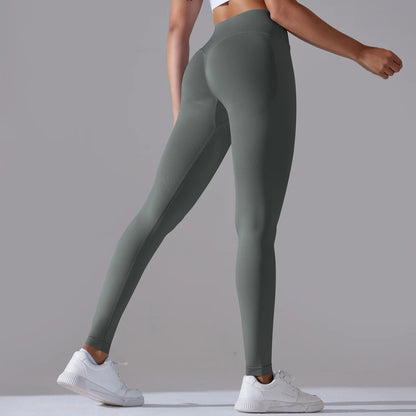 Seamless Yoga Pant Cross Over Waistband Sports Fitness Legging Women High Waist Gym Scrunch Butt Running Workout Leggings