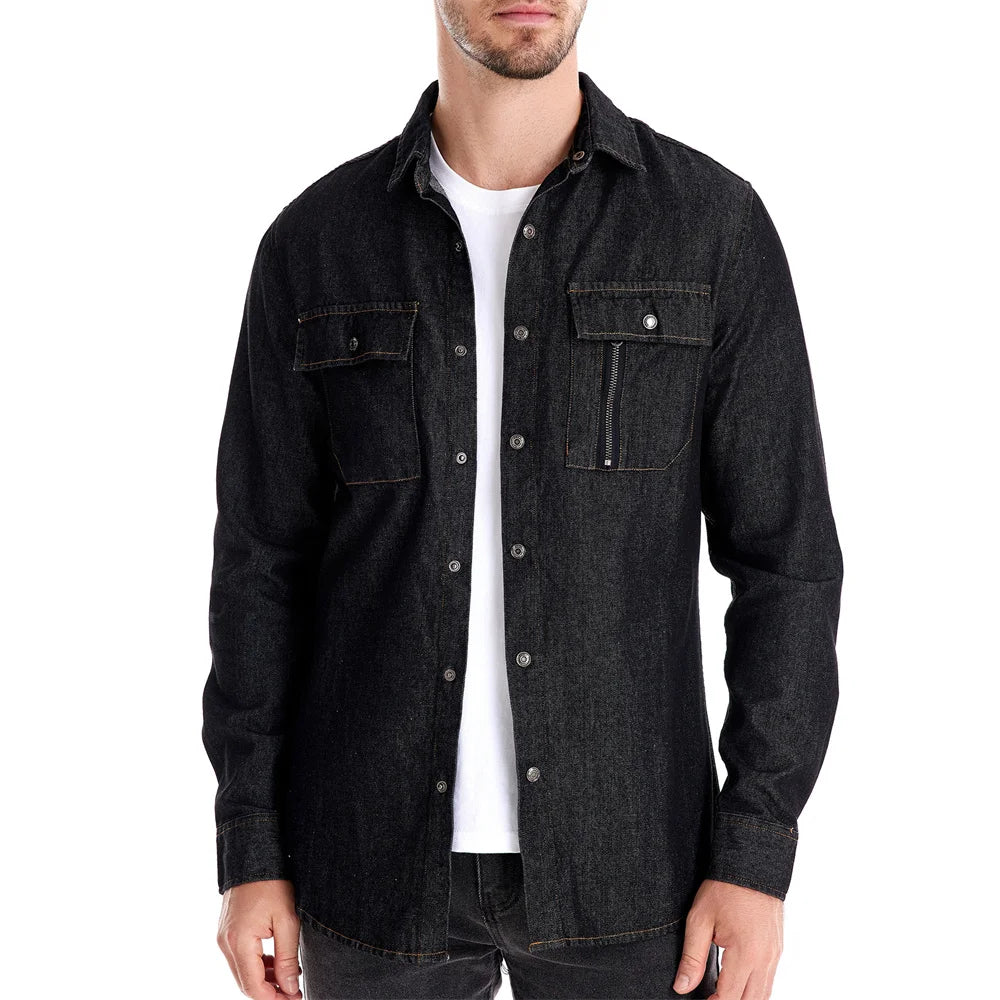 AIOPESON Mens 100% Cotton Denim Shirts Autumn Thick Cowboy High Quality Male Shirt Solid Color Button Casual Jeans Shirt