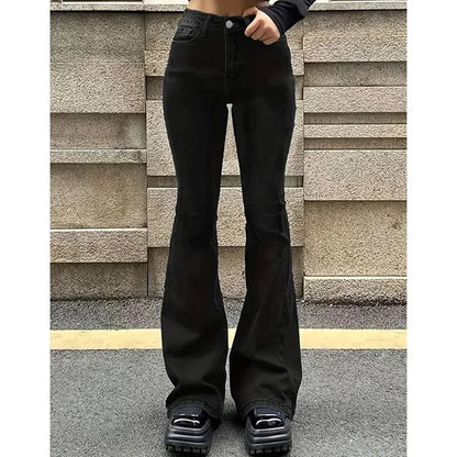 Girls Concise Ins High Waist Flared Jeans Female Stretchy Bootcut Denim Pants Women Solid Color Thin Bell Bottoms Trousers