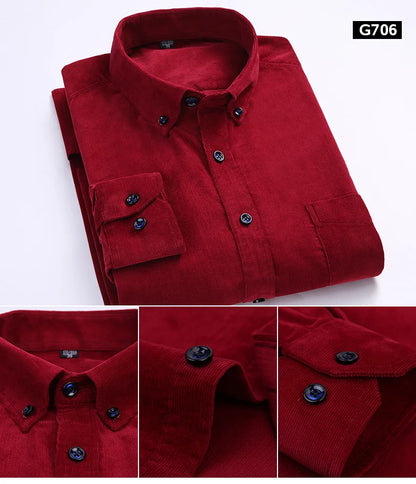 100% Cotton Men's Corduroy Shirts Long Sleeve Casual Regular Fit Business Dress Shirts  Man Comfortable Pocket Clothes 7XL 6XL