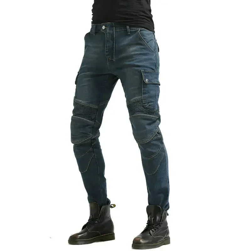 Denimaster Biker Wear-Resistant Motorcycle Riding Jeans Knight Sports Cycling Loose Straight Pants Wear Resistant Material Trousers