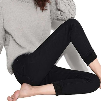 Vaqueros gruesos de invierno con forro de felpa aterciopelada para mujer, nuevos Pantalones vaqueros ajustados y cálidos, Pantalones ajustados hasta el tobillo, Leggings Vaqueros