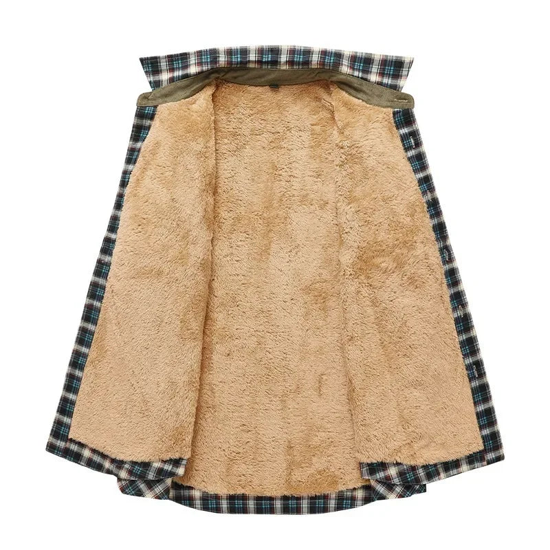 Men Winter Casual Shirts Jackets Fleece Warm Plaid Shirts Coats High Quality Men Cotton Fit Business Outerwear Shirts Jackets 4