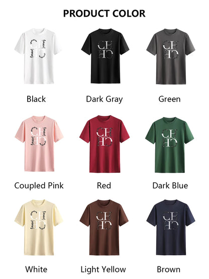 CH Letter Printed Fashionable Black T-shirt Trendy Streetwear Fashionable Men's and Women's Casual Loose Short Sleeved Top