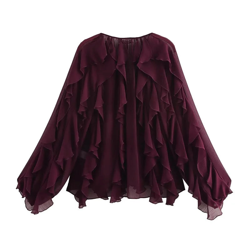 Ruffle Blouses for Women Semi Sheer Shirts and Blouses Woman Summer Casual Blouses Woman Fashion Tops Womens Blouses
