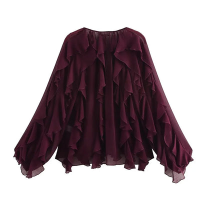 Ruffle Blouses for Women Semi Sheer Shirts and Blouses Woman Summer Casual Blouses Woman Fashion Tops Womens Blouses