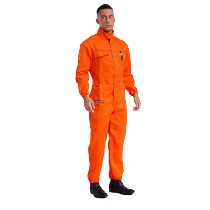 Men Resistant Coveralls Work Uniforms for Factory Workshop Stand Collar Long Sleeve Multi-pockets One-piece Jumpsuit Worker Wear