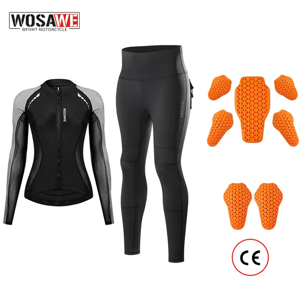 Women Motorcycle Jacket Lady Full Body Armor Set CE Certified Summer Riding Safety Coat Pants Built-in Protective Pads