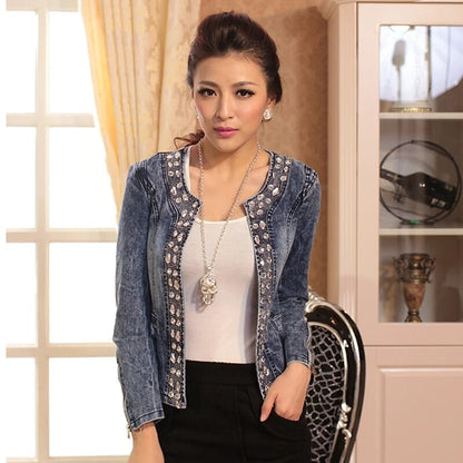 FMFSSOM, nueva chaqueta vaquera Antumn de primavera, abrigo informal con diamantes Vintage, chaqueta vaquera para mujer, Tops básicos, prendas de vestir exteriores, pantalones vaqueros
