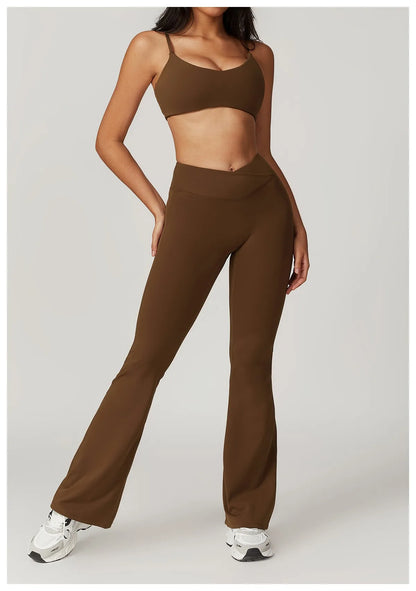 Crossover Flare Yoga Leggings for Women High Waist V Cross Bell Bottoms Tummy Control Yoga Pants Wide leg Fitness Leggings