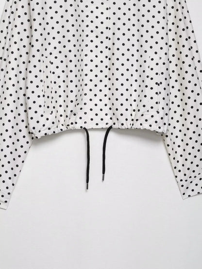 Woman Autumn Long Sleeves Turtleneck Zipper With Pockets Drawstring Casual Coats Women Fashion Polka Dot Printed Jacket