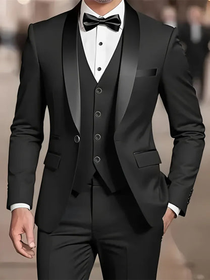 Men's Formal Suit Set Business Casual Slim Fit Tuxedo for Wedding, Long Sleeve Notch Lapel, Groom