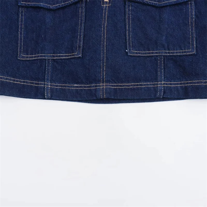 Blue Denim Shirt Woman Short Sleeve Cropped Shirt Women Summer Short Tops Woman Streetwear Y2k Stylish Women's Blouses