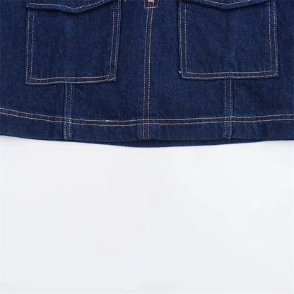 Blue Denim Shirt Woman Short Sleeve Cropped Shirt Women Summer Short Tops Woman Streetwear Y2k Stylish Women's Blouses