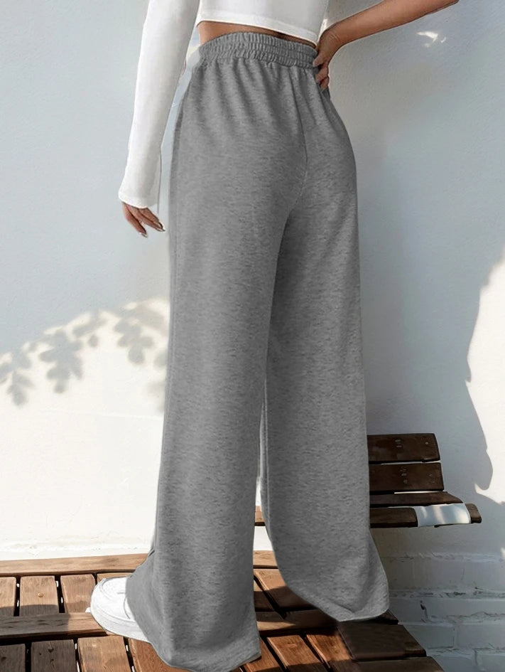 Athleisure Women's Pants Grey Loose Wide Leg Pants V-shaped High Waist Spliced Wide Leg Pants Women's Casual Loose Trouser
