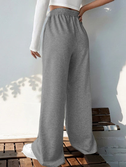 Athleisure Women's Pants Grey Loose Wide Leg Pants V-shaped High Waist Spliced Wide Leg Pants Women's Casual Loose Trouser