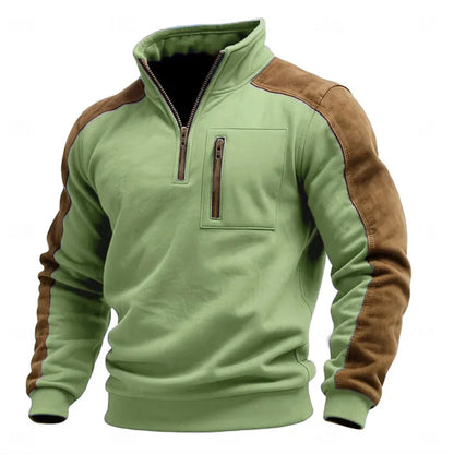 Autumn Winter New Men's Stand Collar Pullover Sweatshirts Fashion Patchwork Sports Tops Male Casual Streetwear Pull On Hoodie