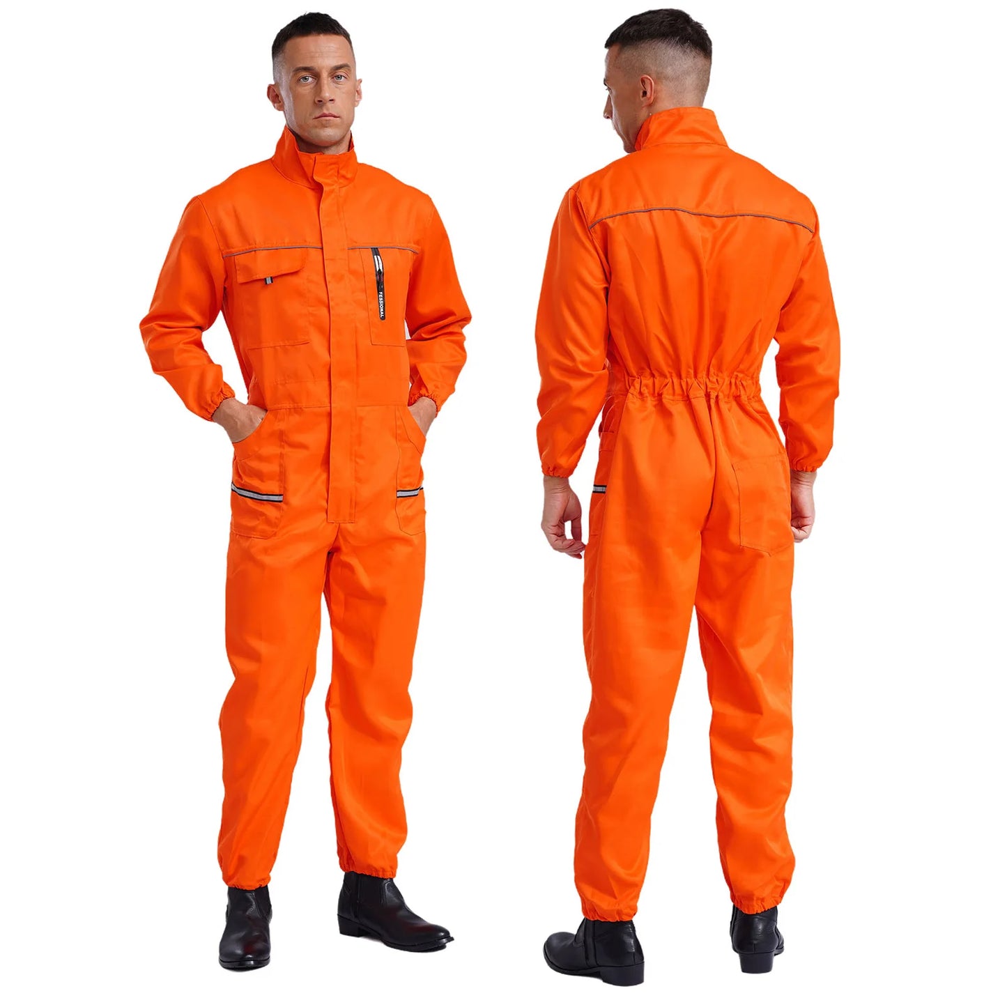 Men Resistant Coveralls Work Uniforms for Factory Workshop Stand Collar Long Sleeve Multi-pockets One-piece Jumpsuit Worker Wear