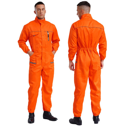 Men Resistant Coveralls Work Uniforms for Factory Workshop Stand Collar Long Sleeve Multi-pockets One-piece Jumpsuit Worker Wear