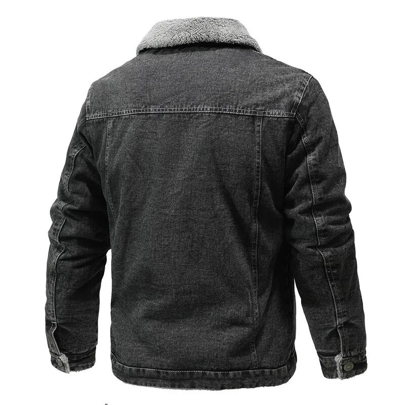 Chaqueta de invierno para hombre, chaqueta vaquera gruesa con solapa de pelo de cordero, chaqueta acolchada de algodón cálida informal ajustada de alta calidad para hombre