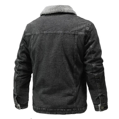 Chaqueta de invierno para hombre, chaqueta vaquera gruesa con solapa de pelo de cordero, chaqueta acolchada de algodón cálida informal ajustada de alta calidad para hombre