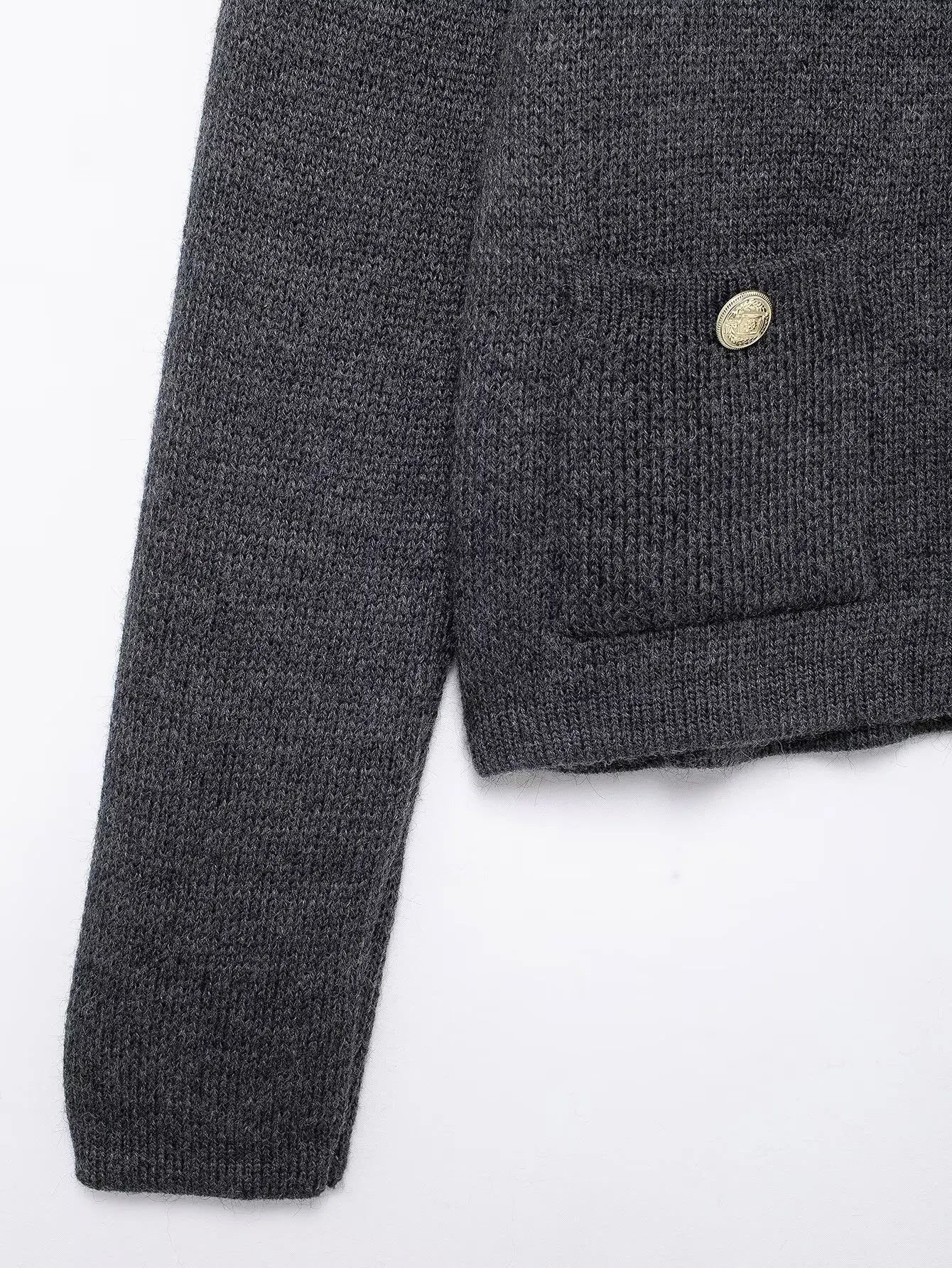 Women's Winter Slim Short Knitted Cardigan Jacket Retro Round Neck Gold Breasted Decoration Elegant Women's Casual Jacket