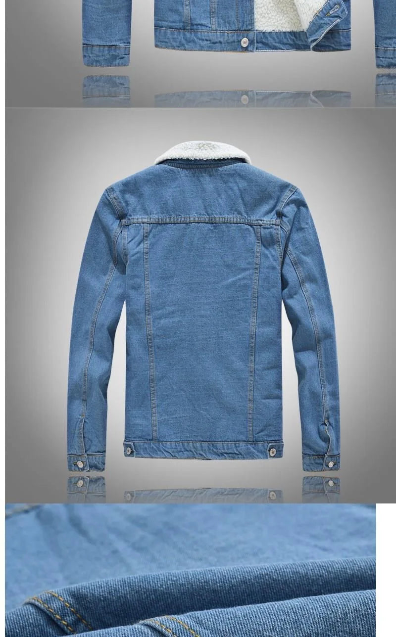2025 Autumn/Winter New Fashion Solid Color Lamb Wool Denim Jacket Men's Casual Thick Warm High Quality Plus-Size Jacket M-3XL