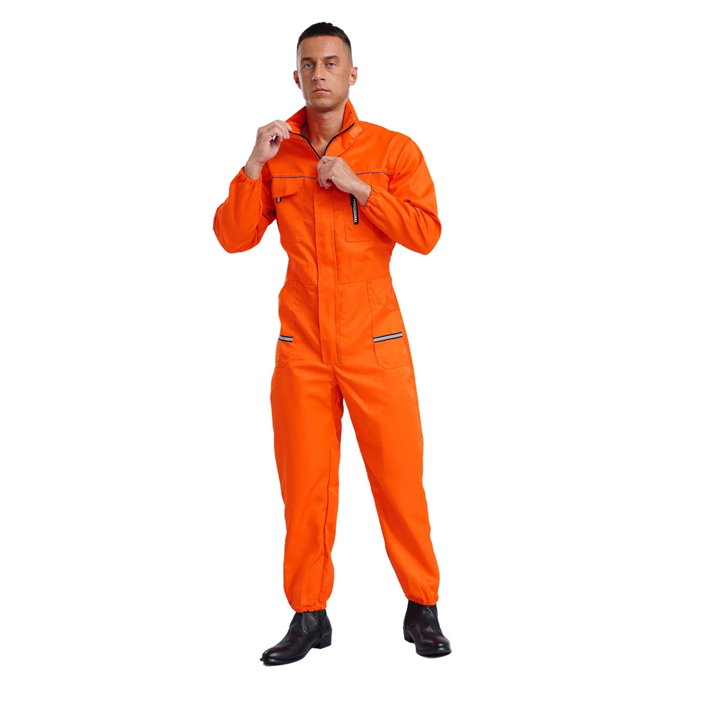 Men Resistant Coveralls Work Uniforms for Factory Workshop Stand Collar Long Sleeve Multi-pockets One-piece Jumpsuit Worker Wear