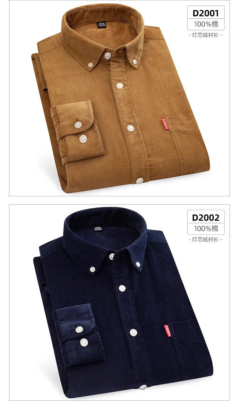 Retro Cotton Corduroy Warm Winter Shirt Men’s Long Sleeve Casual Soft Comfortable Pocket Dress Shirts for Male Blouse Clothes