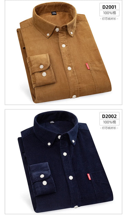 Retro Cotton Corduroy Warm Winter Shirt Men’s Long Sleeve Casual Soft Comfortable Pocket Dress Shirts for Male Blouse Clothes