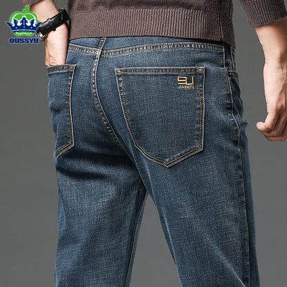 Nuevos pantalones vaqueros de algodón de Otoño Invierno para hombre, pantalones vaqueros rectos Retro clásicos gruesos, pantalones elásticos para hombre, ropa de marca de talla grande 40
