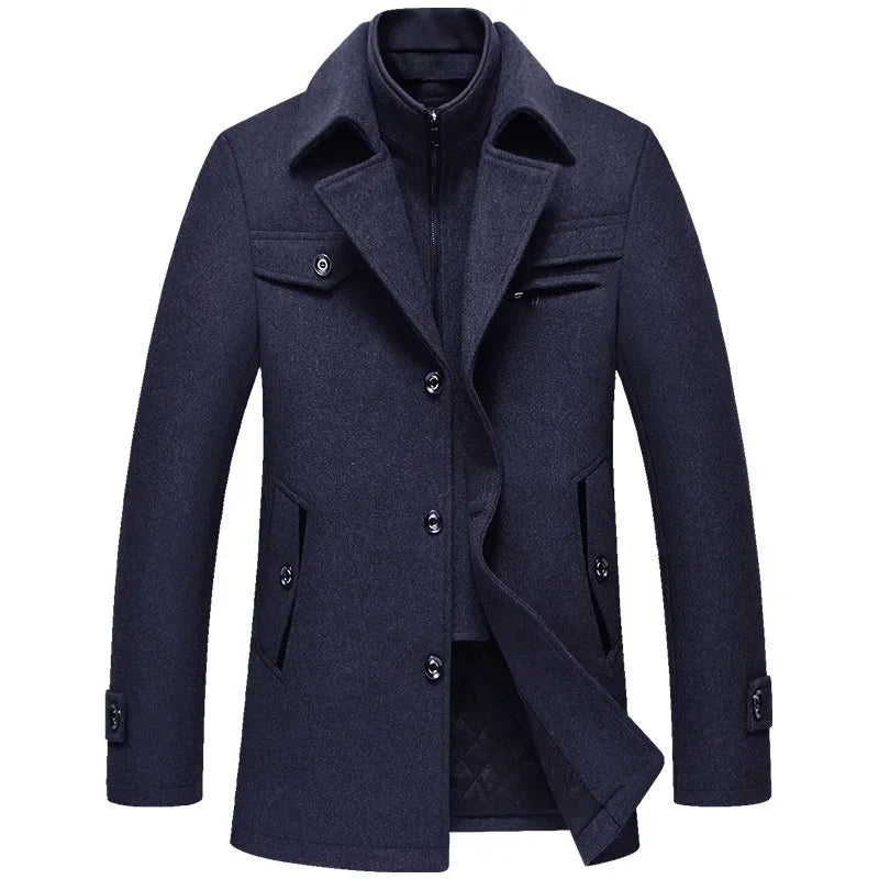 Men Winter Trench Coats Cashmere Wool Blends Man Winter Jackets Overcoats High Quality Male Business Casual Trench Coats 5XL