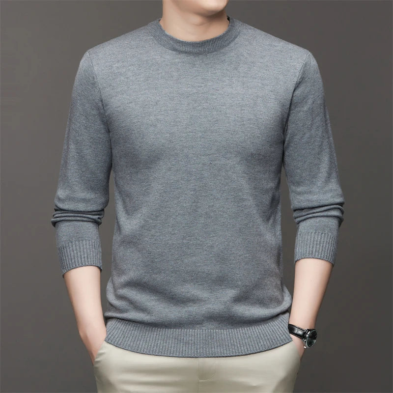 7 Colour Men's Round Neck Long Sleeved Solid Color Sweater Soft Warm and Comfortable Top with a Base