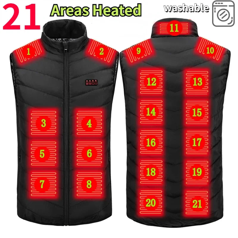 21 Areas Intelligent Electric Heating Vest Men's Winter Warm Jacket Usb Dual Control Infrared Heating Suit Casual Men Vest Coat